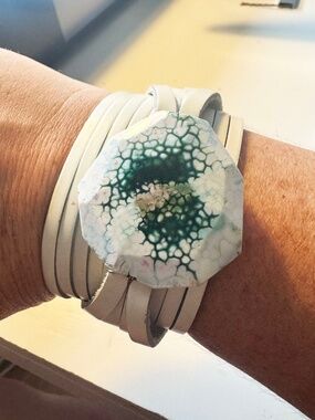 Real Suede and Leather multi strand bracelet with beautiful hexagon stone